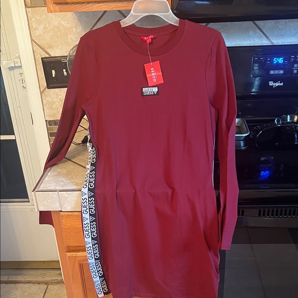 Guess Deep Red Long Sleeve Dress - Picture 1 of 4